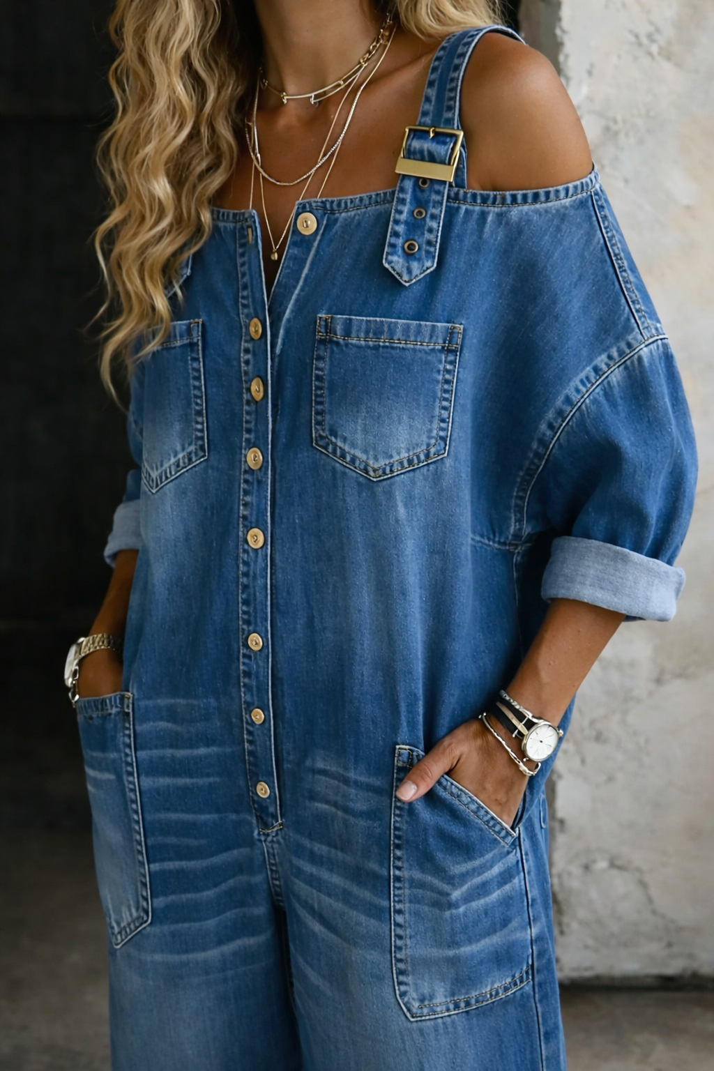 Sophia | Denim Dress with Off-the-Shoulder Design