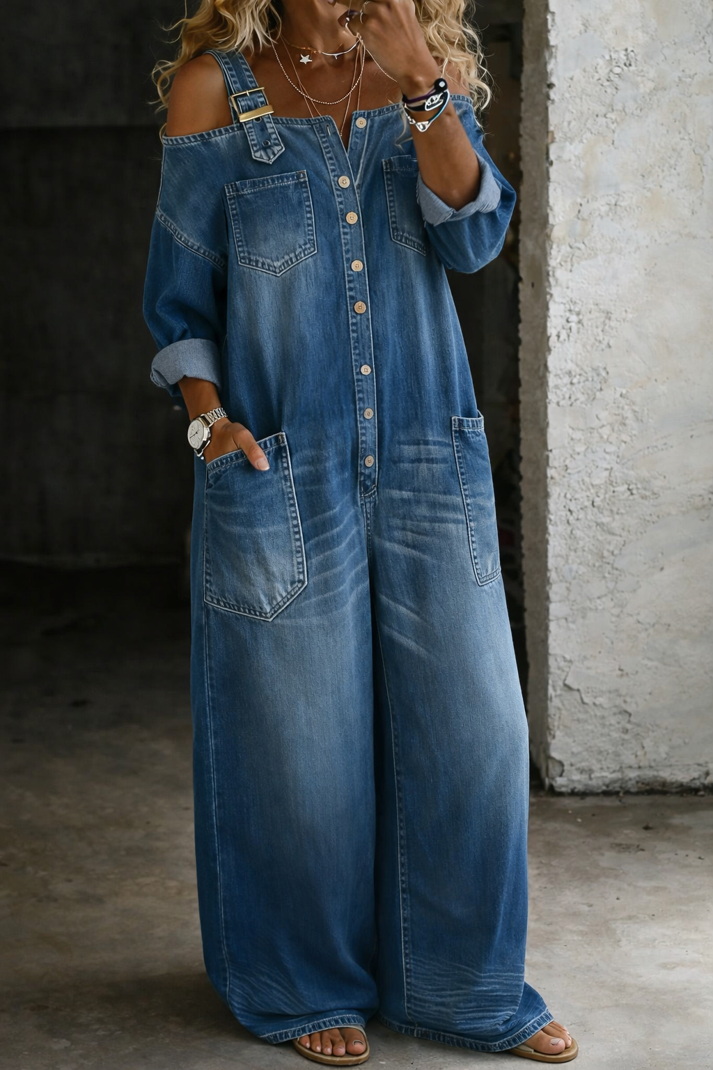 Sophia | Denim Dress with Off-the-Shoulder Design