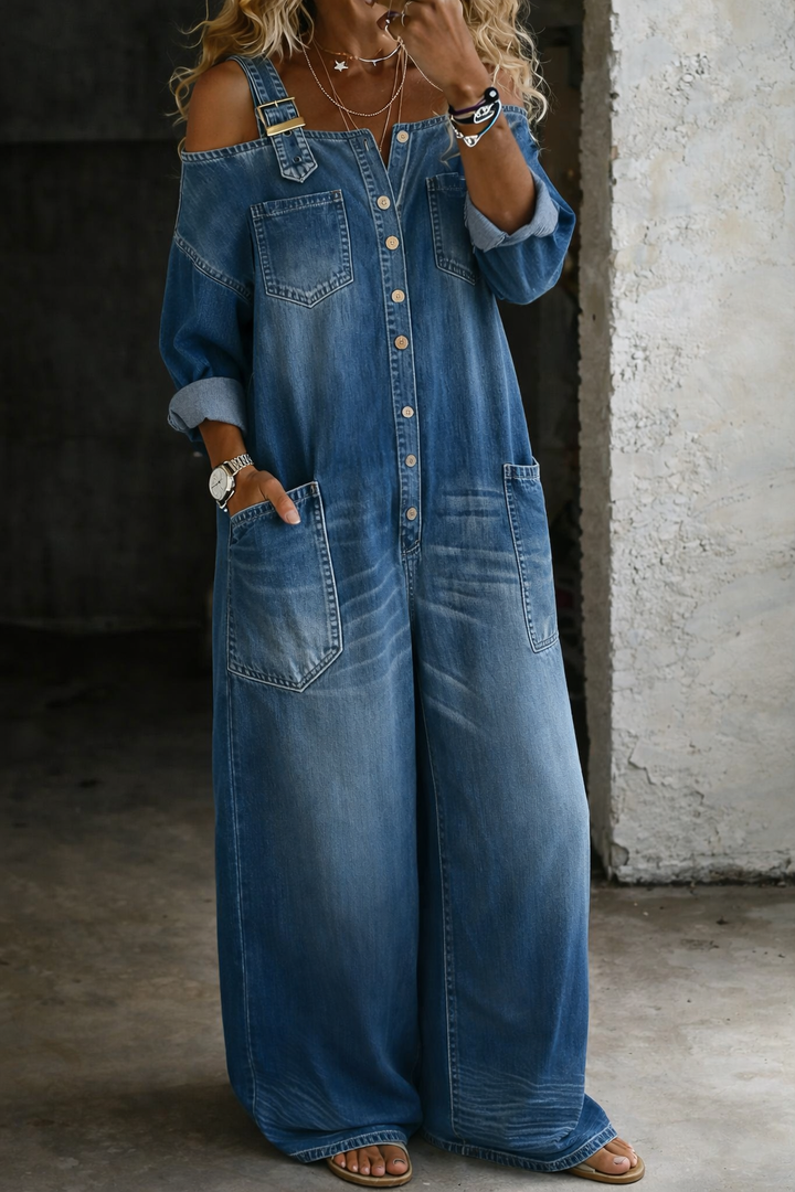 Sophia | Denim Dress with Off-the-Shoulder Design