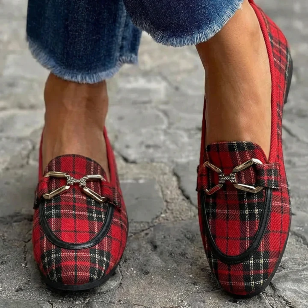 Rowan - Golden Checkered Loafers