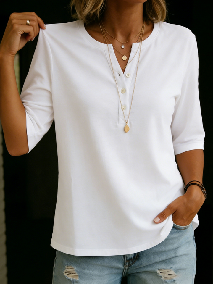 Pauline | Top Henley Buttoned 3/4 Sleeve & Relaxed Fit