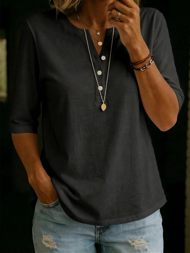 Pauline | Top Henley Buttoned 3/4 Sleeve & Relaxed Fit